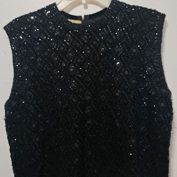 Vintage Cyn Les Wool Hand Beaded Sequin Sleeveless Top Size 40 Black - Picture 10 of 17
